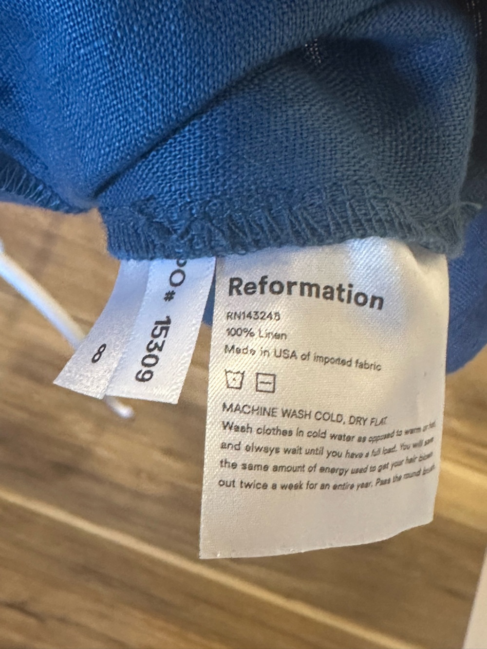 NWT Reformation Robles Linen Mini Puff Sleeve Dress Azul Sz 8 $198 - Picture 6 of 11